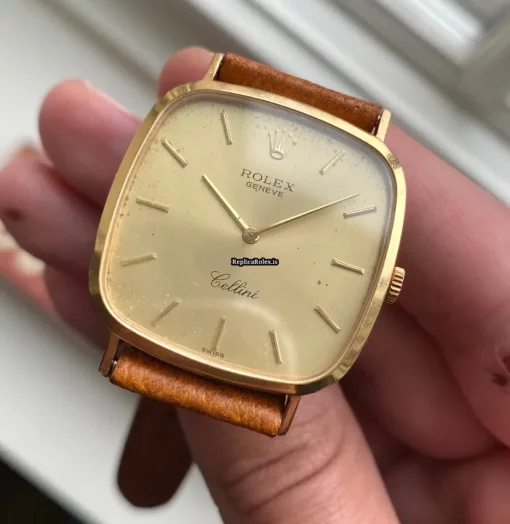 Luxury Fake Rolex Cellini Caliber 1601 Manual Winding Movement Yellow Gold Case Mens/unisex Watch - Image 7