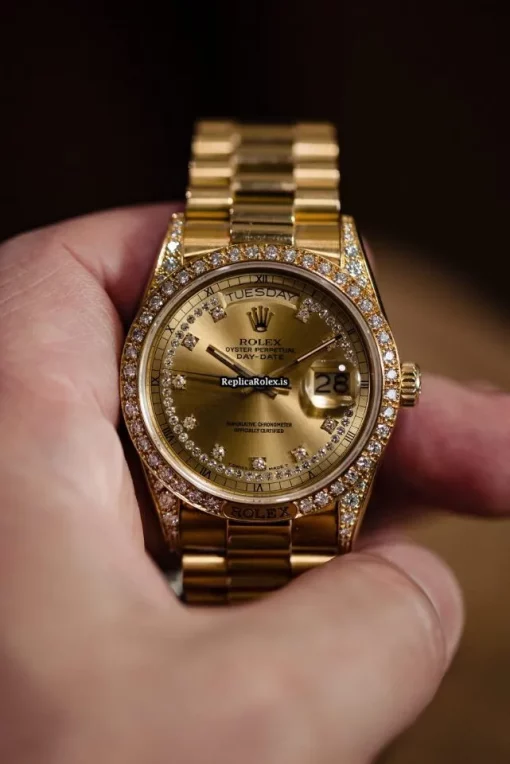 Superior Fake Rolex Day-date 18138 Caliber 3055 Automatic Movement 36mm Yellow Gold Case Mens/unisex Watch - Image 10