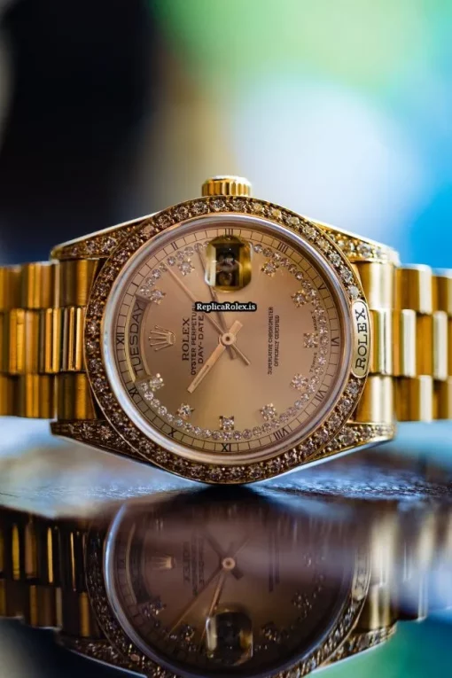 Superior Fake Rolex Day-date 18138 Caliber 3055 Automatic Movement 36mm Yellow Gold Case Mens/unisex Watch - Image 9
