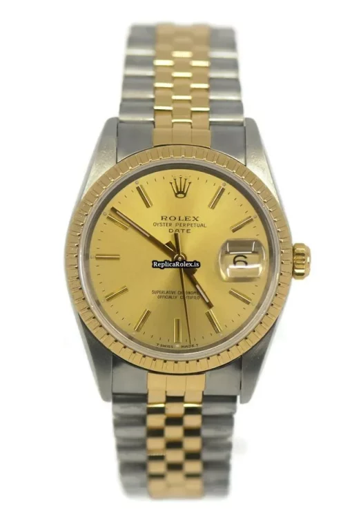 Excellent Replica Rolex Oyster Perpetual Date 15223 Caliber 3135 Automatic Movement 34mm Gold/steel Case Mens/unisex Watch