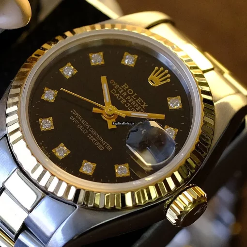 Inexpensive Fake Rolex Lady-datejust 69173 Caliber 2135 Automatic Movement 26mm Gold/steel Case Womens Watch - Image 2
