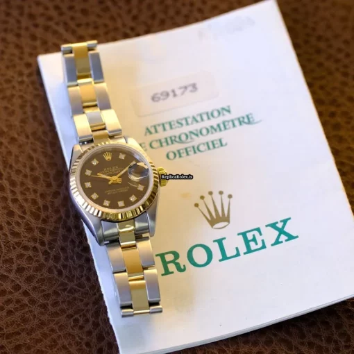 Inexpensive Fake Rolex Lady-datejust 69173 Caliber 2135 Automatic Movement 26mm Gold/steel Case Womens Watch - Image 5