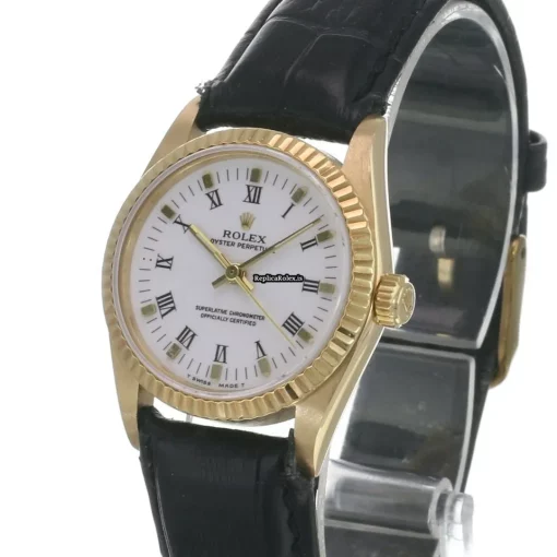 Unique Knockoff Rolex Oyster Perpetual 67518 Automatic Movement 31mm Yellow Gold Case Mens/unisex Watch - Image 3