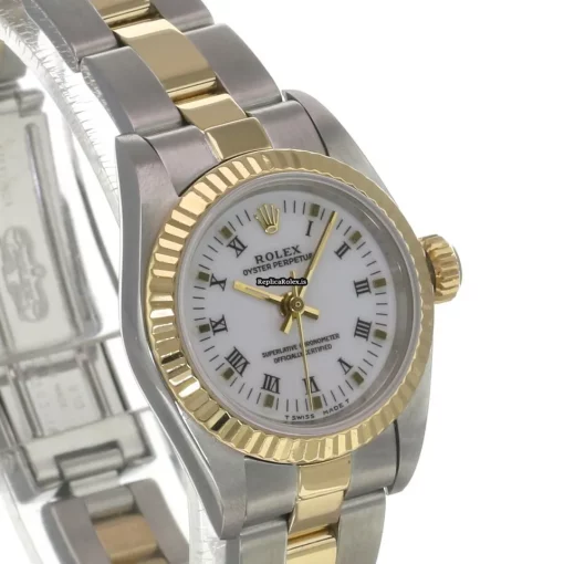 High Quality Fake Rolex Oyster Perpetual 67193 Caliber 2130 Automatic Movement 24x26mm Gold/steel Case Womens Watch - Image 6