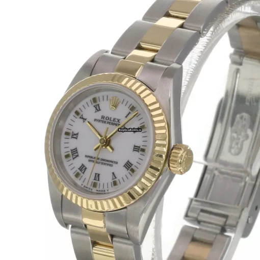 High Quality Fake Rolex Oyster Perpetual 67193 Caliber 2130 Automatic Movement 24x26mm Gold/steel Case Womens Watch - Image 7