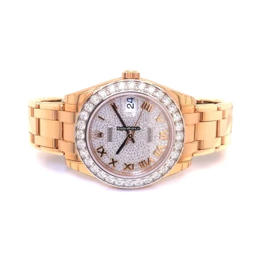 Great Fake Rolex Pearlmaster 81285 Automatic Movement 34mm Rose Gold Case Womens Watch