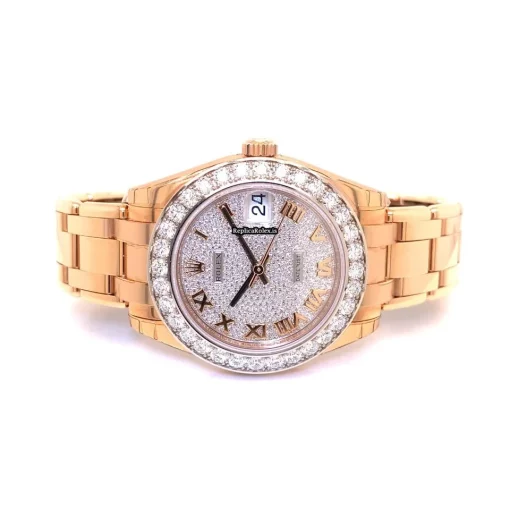 Great Fake Rolex Pearlmaster 81285 Automatic Movement 34mm Rose Gold Case Womens Watch - Image 11