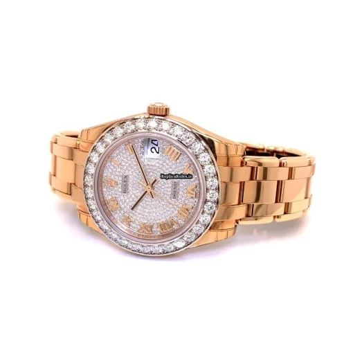 Great Fake Rolex Pearlmaster 81285 Automatic Movement 34mm Rose Gold Case Womens Watch - Image 2