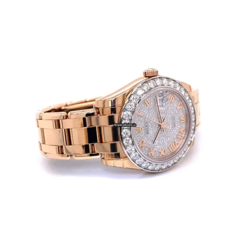 Great Fake Rolex Pearlmaster 81285 Automatic Movement 34mm Rose Gold Case Womens Watch - Image 7