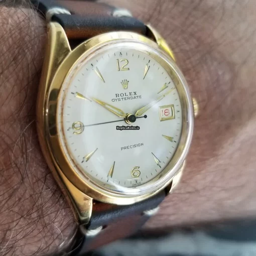 Exquisite Fake Rolex Oyster Precision Caliber 740 Manual Winding Movement 34mm Gold/steel Case Mens/unisex Watch - Image 12