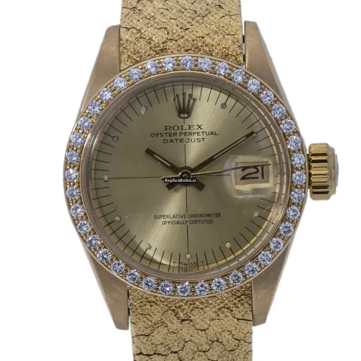 Amazing Replica Rolex Lady-datejust 6900 Automatic Movement 26mm Yellow Gold Case Womens Watch - Image 4