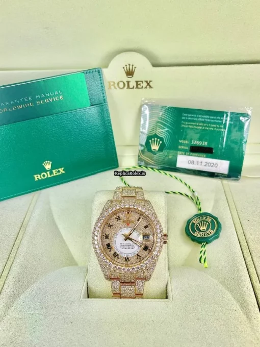 Lovely Fake Rolex Sky-dweller 326938 Caliber 9001 Automatic Movement 42mm Yellow Gold Case Mens/unisex Watch - Image 10