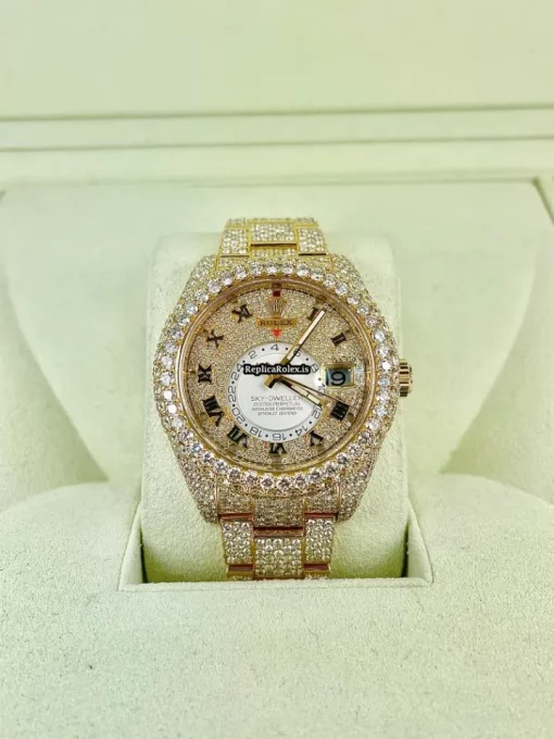 Lovely Fake Rolex Sky-dweller 326938 Caliber 9001 Automatic Movement 42mm Yellow Gold Case Mens/unisex Watch - Image 9
