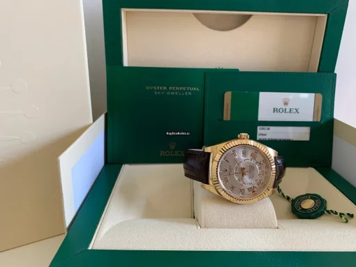 Durable Fake Rolex Sky-dweller 326138 Caliber 9001 Automatic Movement 42mm Yellow Gold Case Mens/unisex Watch - Image 3