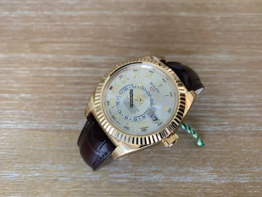 Durable Fake Rolex Sky-dweller 326138 Caliber 9001 Automatic Movement 42mm Yellow Gold Case Mens/unisex Watch - Image 9