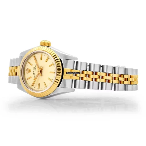 Lovely Fakes Rolex Oyster Perpetual 67193 Caliber 2130 Automatic Movement 26mm Gold/steel Case Womens Watch - Image 3