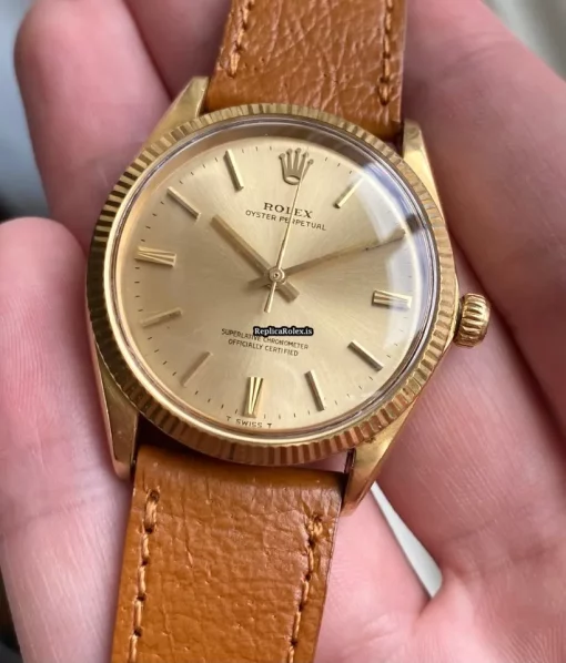 Exquisite Fake Rolex Oyster Perpetual 34 1005 Caliber 1570 Automatic Movement 34mm Yellow Gold Case Mens/unisex Watch - Image 5