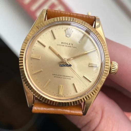 Exquisite Fake Rolex Oyster Perpetual 34 1005 Caliber 1570 Automatic Movement 34mm Yellow Gold Case Mens/unisex Watch - Image 6