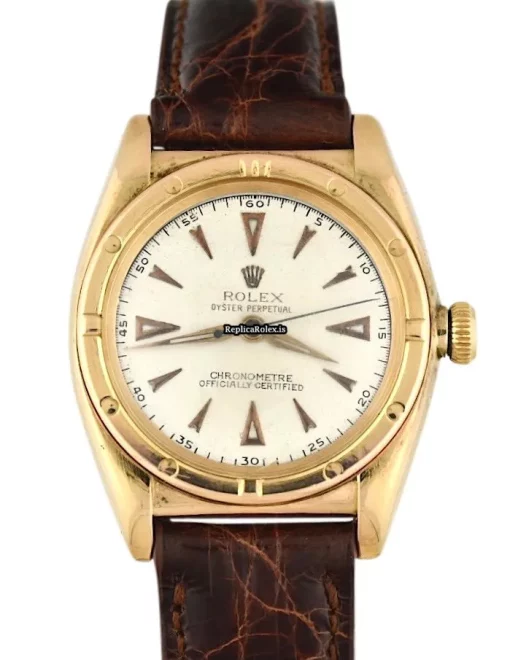 Wholesale Replica Rolex Bubble Back 3372 Caliber 630 Automatic Movement 32mm Rose Gold Case Mens/unisex Watch