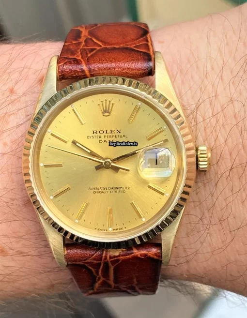 Exquisite Replica Rolex Oyster Perpetual Date 15037 Caliber 3035 Automatic Movement 34mm Yellow Gold Case Mens/unisex Watch - Image 2