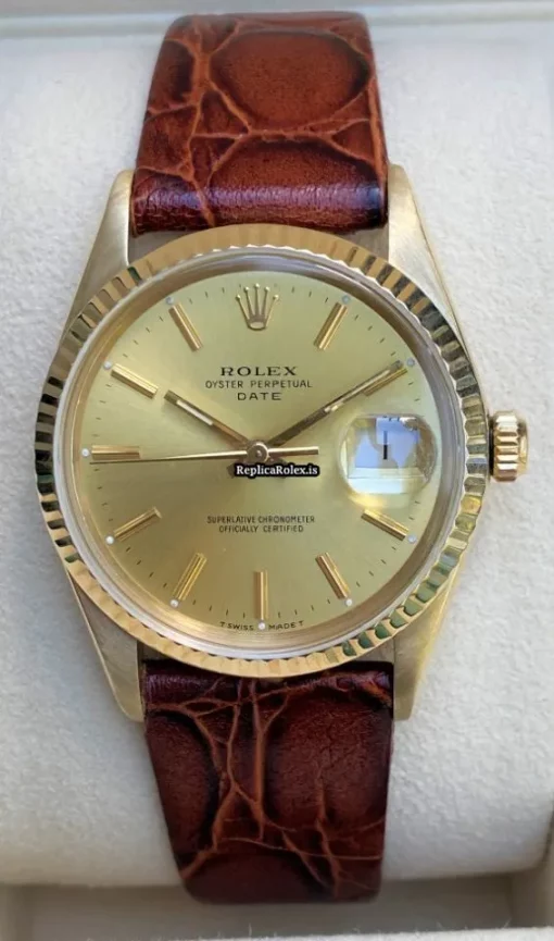 Exquisite Replica Rolex Oyster Perpetual Date 15037 Caliber 3035 Automatic Movement 34mm Yellow Gold Case Mens/unisex Watch - Image 3