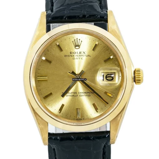 Reliable Replica Rolex Oyster Perpetual Date 1500 Automatic Movement 34mm Yellow Gold Case Mens/unisex Watch - Image 4