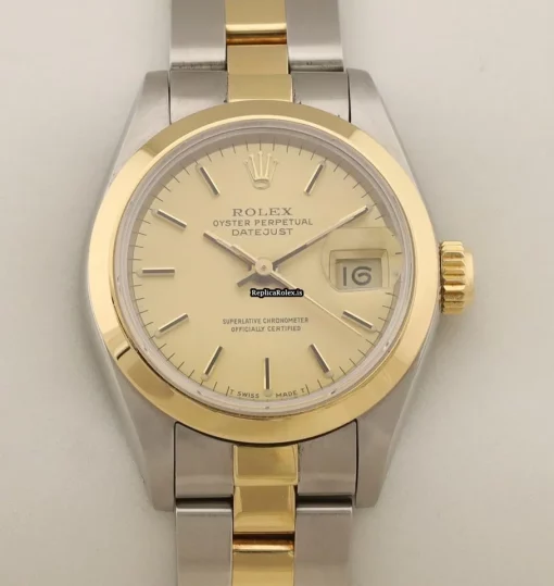 Suitable Replica Rolex Oyster Perpetual Lady Date 69163 Caliber 2135 Automatic Movement 26mm Gold/steel Case Womens Watch - Image 4