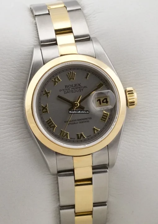 Recommend Replica Rolex Oyster Perpetual Lady Date 69163 Caliber 2135 Automatic Movement 26mm Gold/steel Case Womens Watch - Image 3