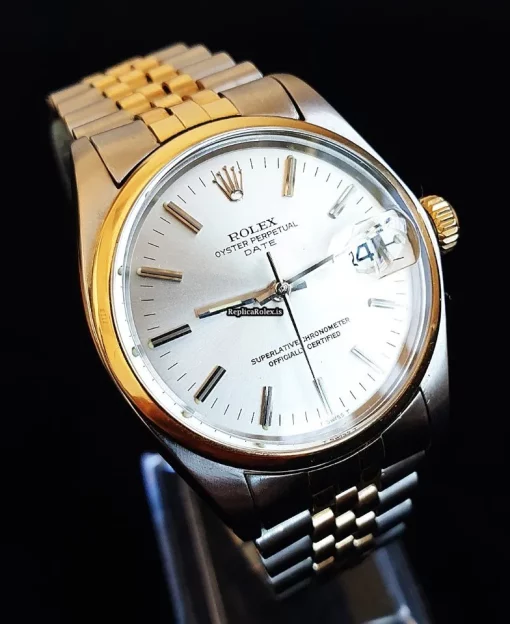 Inexpensive Replica Rolex Oyster Perpetual Date 1500 Caliber 1575 Automatic Movement 34mm Gold/steel Case Mens/unisex Watch - Image 4