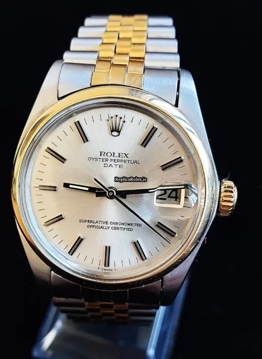 Inexpensive Replica Rolex Oyster Perpetual Date 1500 Caliber 1575 Automatic Movement 34mm Gold/steel Case Mens/unisex Watch - Image 7
