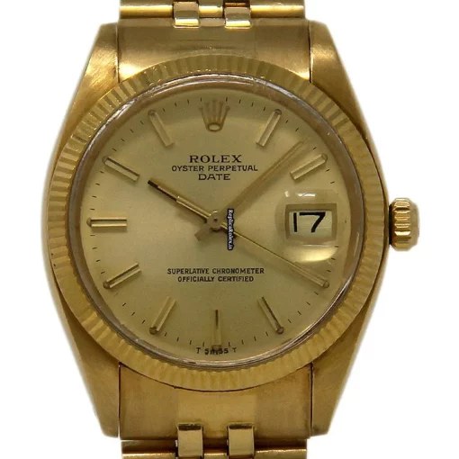 Inexpensive Fake Rolex Oyster Perpetual Date 1503 Automatic Movement 34mm Yellow Gold Case Mens/unisex Watch