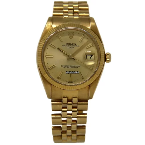 Inexpensive Fake Rolex Oyster Perpetual Date 1503 Automatic Movement 34mm Yellow Gold Case Mens/unisex Watch - Image 2