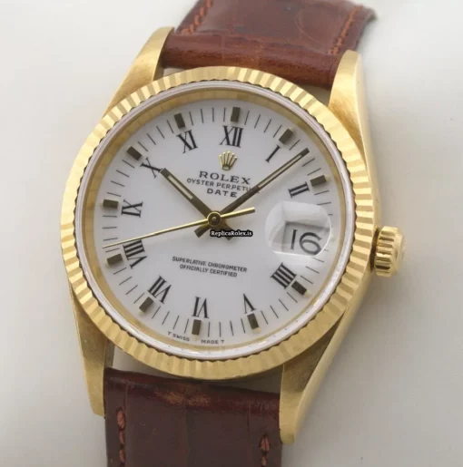 Epic Replica Rolex Oyster Perpetual Date 15238 Caliber 3135 Automatic Movement 34mm Yellow Gold Case Mens/unisex Watch