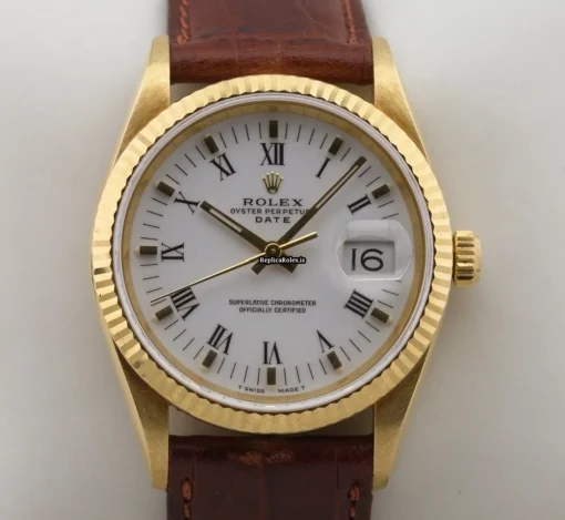 Epic Replica Rolex Oyster Perpetual Date 15238 Caliber 3135 Automatic Movement 34mm Yellow Gold Case Mens/unisex Watch - Image 3
