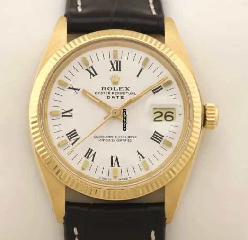 Amazing Replica Rolex Oyster Perpetual Date 1503 Caliber 1570 Automatic Movement 34mm Yellow Gold Case Mens/unisex Watch - Image 3
