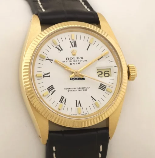 Amazing Replica Rolex Oyster Perpetual Date 1503 Caliber 1570 Automatic Movement 34mm Yellow Gold Case Mens/unisex Watch - Image 4
