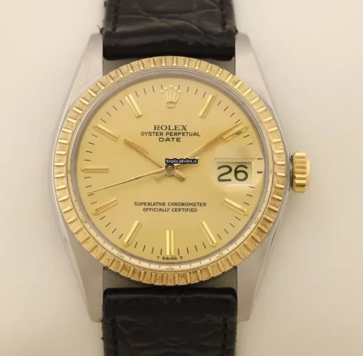 Fantastic Replica Rolex Oyster Perpetual Date 1505 Caliber 1570 Automatic Movement 34mm Gold/steel Case Mens/unisex Watch - Image 3