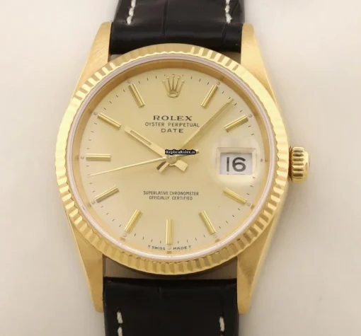 Fantastic Replica Rolex Oyster Perpetual Date 15238 Caliber 3135 Automatic Movement 34mm Yellow Gold Case Mens/unisex Watch