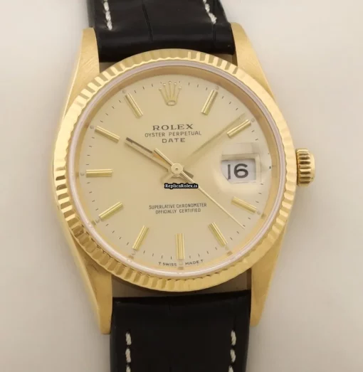 Fantastic Replica Rolex Oyster Perpetual Date 15238 Caliber 3135 Automatic Movement 34mm Yellow Gold Case Mens/unisex Watch - Image 4