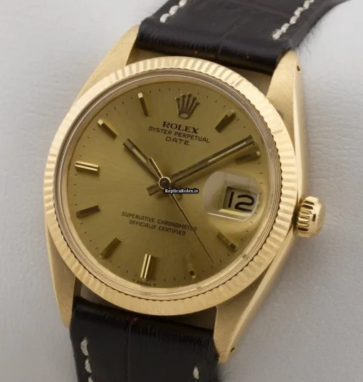 Pleasing Replica Rolex Oyster Perpetual Date 1503 Caliber 1570 Automatic Movement 34mm Yellow Gold Case Mens/unisex Watch