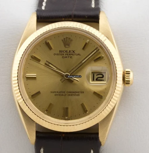 Pleasing Replica Rolex Oyster Perpetual Date 1503 Caliber 1570 Automatic Movement 34mm Yellow Gold Case Mens/unisex Watch - Image 2