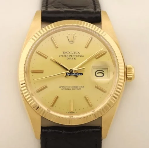 Lovely Replica Rolex Oyster Perpetual Date 1500 Caliber 1570 Automatic Movement 34mm Yellow Gold Case Mens/unisex Watch - Image 3