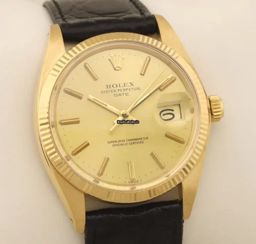 Lovely Replica Rolex Oyster Perpetual Date 1500 Caliber 1570 Automatic Movement 34mm Yellow Gold Case Mens/unisex Watch - Image 4