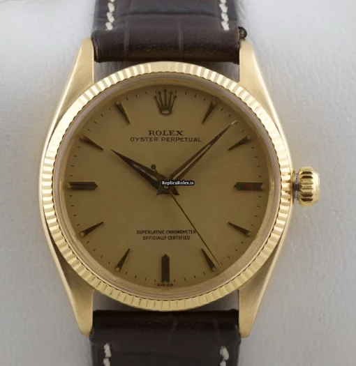 Neat Replica Rolex Oyster Perpetual 34 1005 1560 Butterfly Automatic Movement 34mm Yellow Gold Case Mens/unisex Watch - Image 2