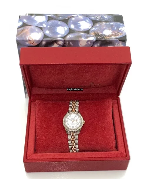 Fabulous Fake Rolex Oyster Perpetual Lady Date 6517 Caliber 1161 Automatic Movement 26mm Gold/steel Case Womens Watch - Image 2