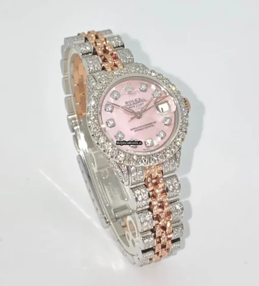 Fabulous Fake Rolex Oyster Perpetual Lady Date 6517 Caliber 1161 Automatic Movement 26mm Gold/steel Case Womens Watch - Image 3
