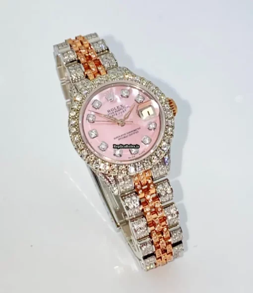 Fabulous Fake Rolex Oyster Perpetual Lady Date 6517 Caliber 1161 Automatic Movement 26mm Gold/steel Case Womens Watch - Image 5
