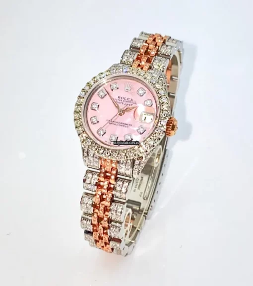 Fabulous Fake Rolex Oyster Perpetual Lady Date 6517 Caliber 1161 Automatic Movement 26mm Gold/steel Case Womens Watch - Image 6