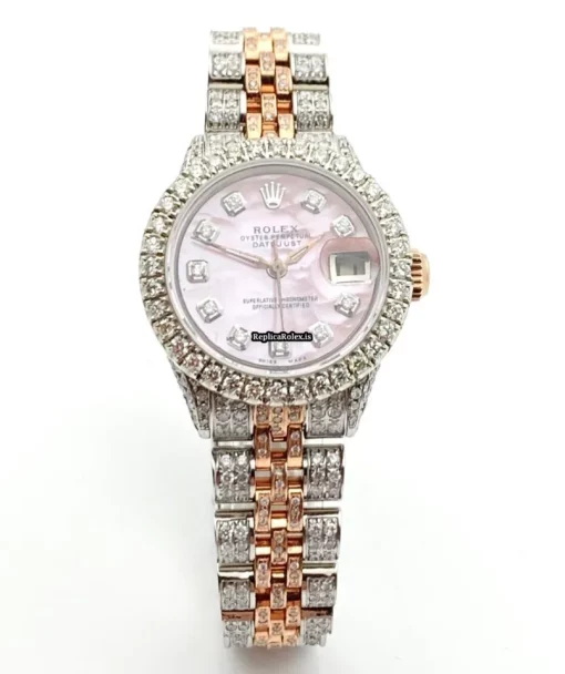Fabulous Fake Rolex Oyster Perpetual Lady Date 6517 Caliber 1161 Automatic Movement 26mm Gold/steel Case Womens Watch - Image 7