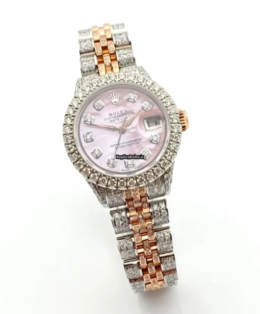 Fabulous Fake Rolex Oyster Perpetual Lady Date 6517 Caliber 1161 Automatic Movement 26mm Gold/steel Case Womens Watch - Image 8